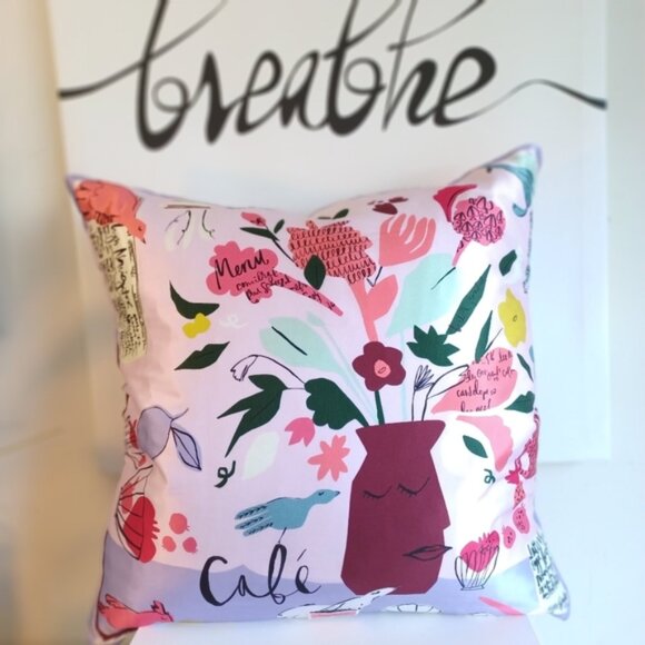 Kate Spade New York Scribble Floral Cafe Scene Decorative Pillow | 20" x 20" - Picture 1 of 8
